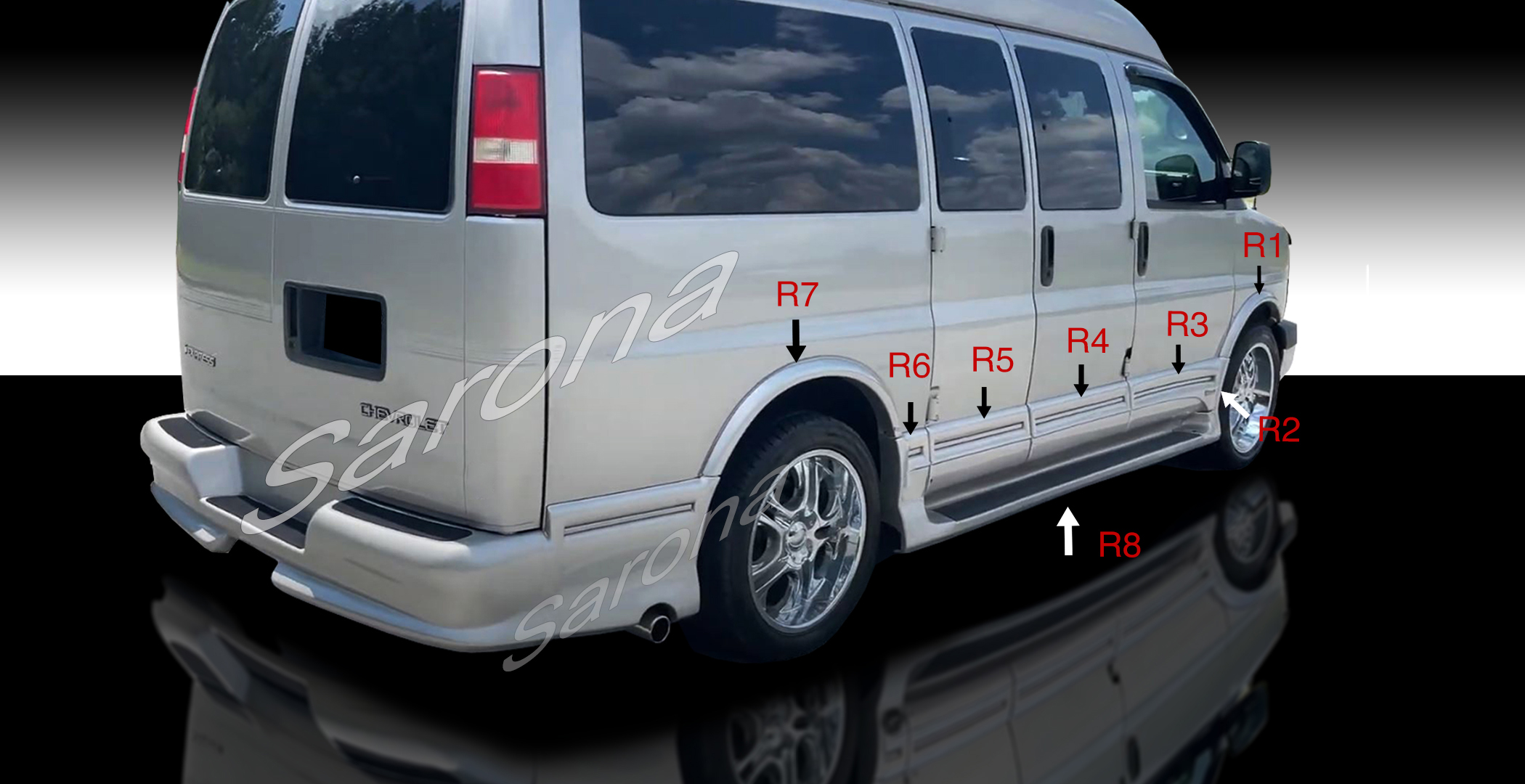 Custom Chevy Express Van  Short Wheel Base Side Skirts (2003 - 2025) - $2190.00 (Part #CH-031-SS)